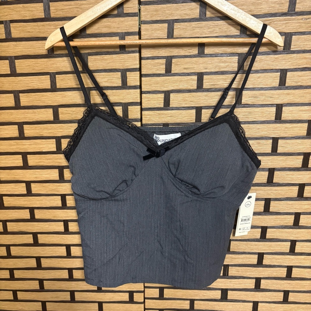 No Boundaries Gray Lace Trim Cami Size Large